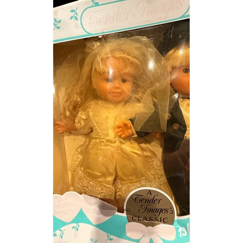 Vintage 1993 Tender Images Classic Bride and Groom 13 Inch Soft Body Dolls Kmart